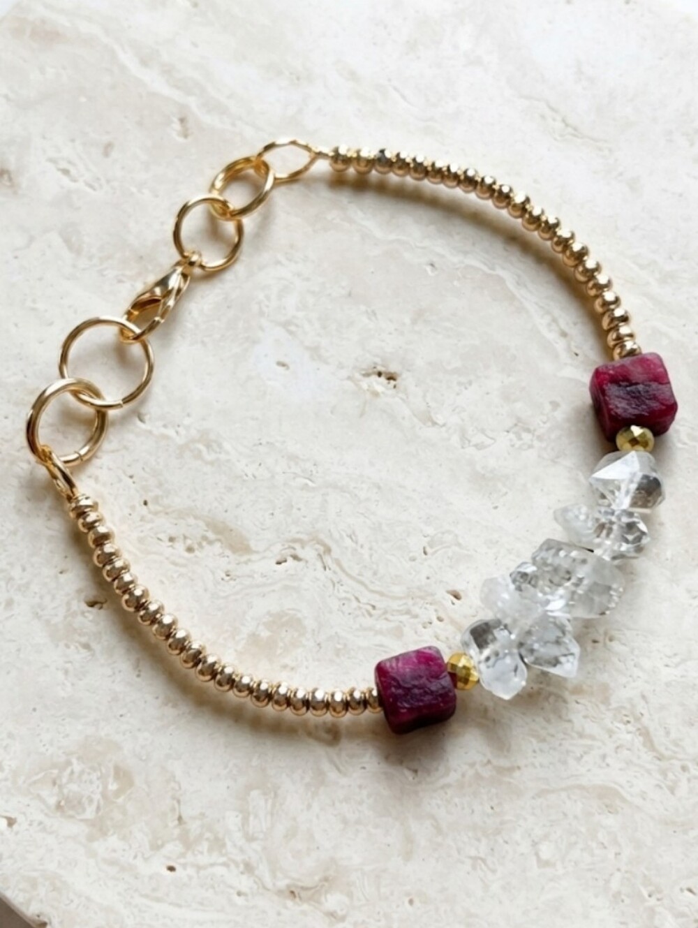 Artisan Alchemy:  True Raw Rubies & Double Terminated Herkimer Diamond Bracelet